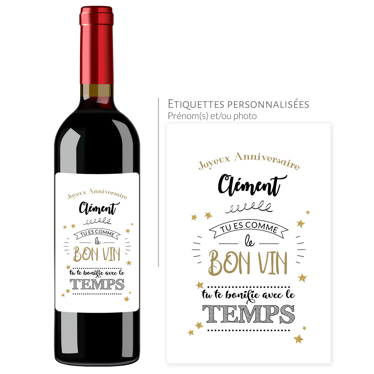 Bouteille de vin étiquette Grand Cru 'Anniversaire