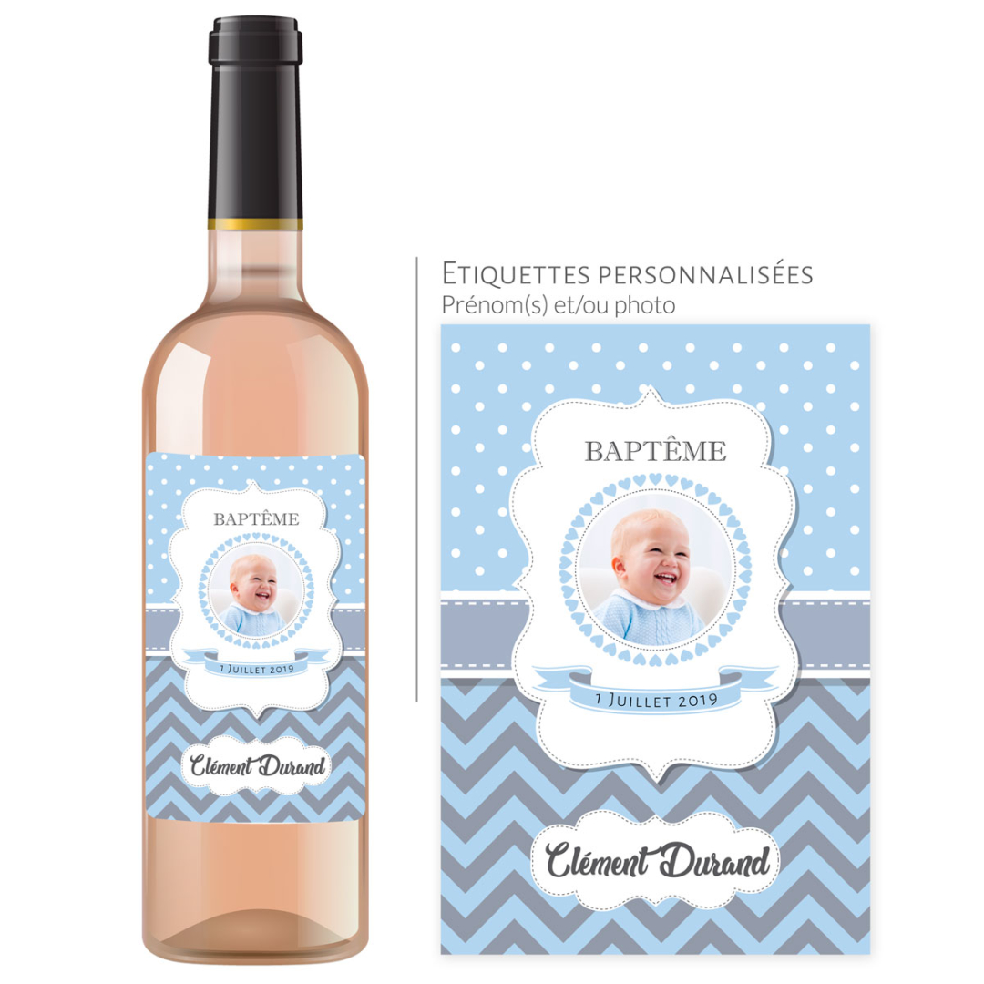 Cadeau baptême Bouteille personnalisée pour baptême garçon