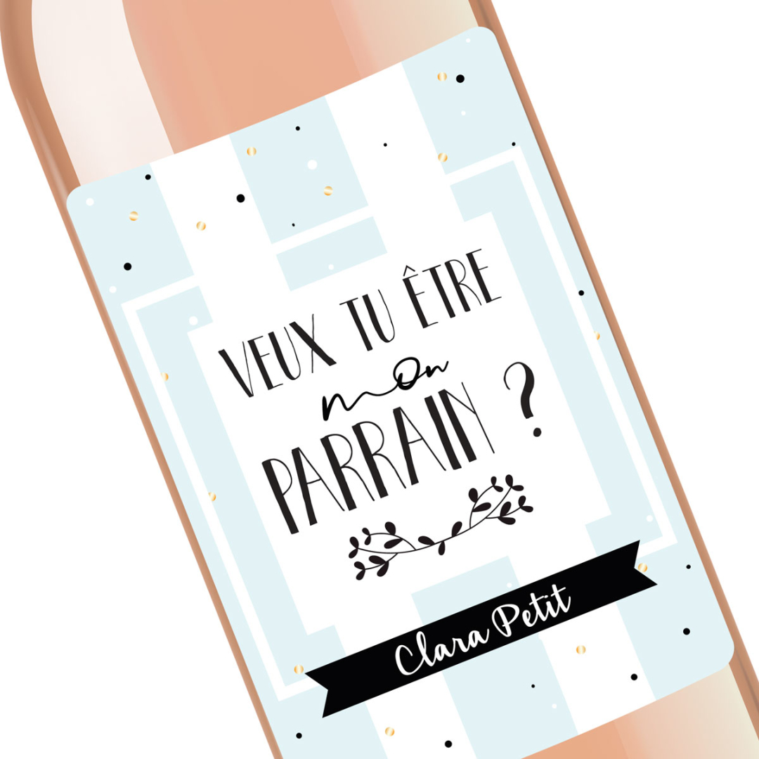 Etiquette bouteille vin annonce parrain marraine | demande parrain marraine | cadeau baptême