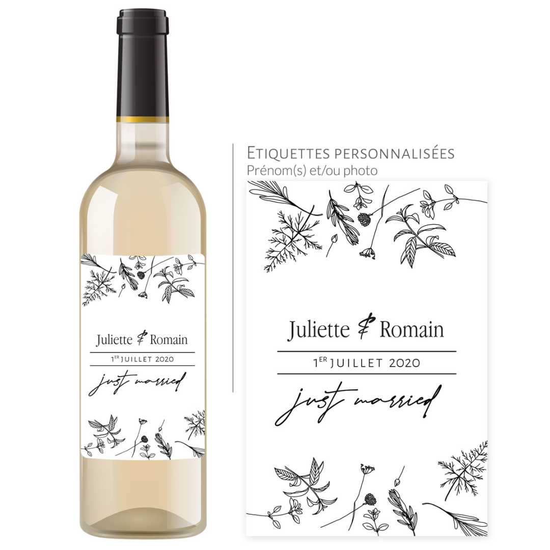 Bouteille Personnalisée Mariage Just Married Avec Initiales Et Date 2221