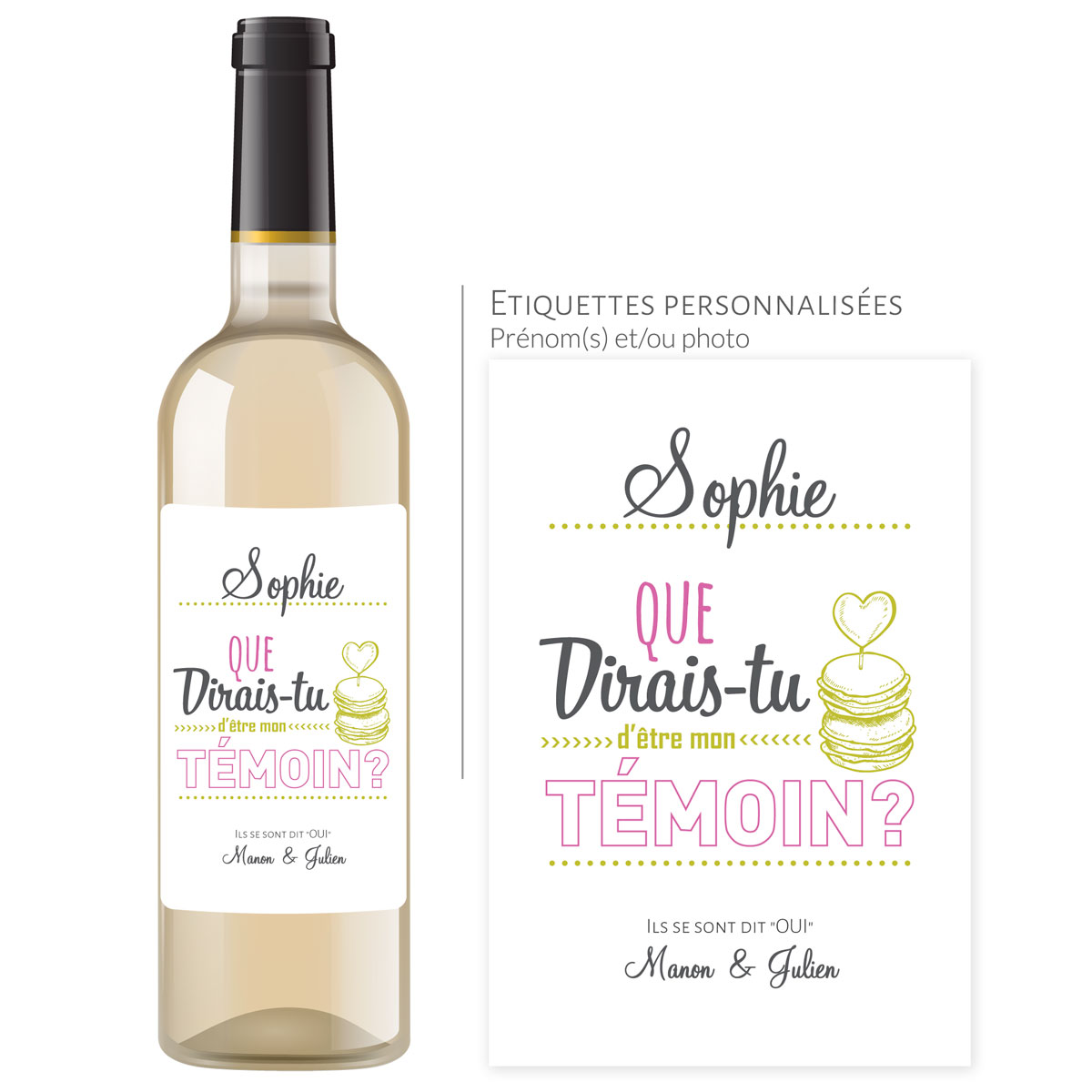 Étiquette bouteille vin personnalisable Mariés - Tendance Cadeau