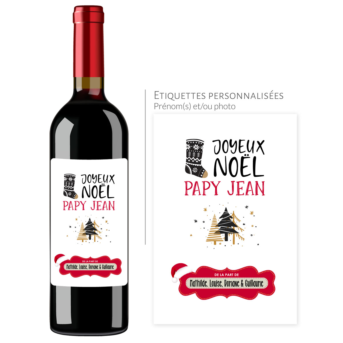 Étiquette Bouteille De Vin Personnalisable Modèle Noël Rouge 