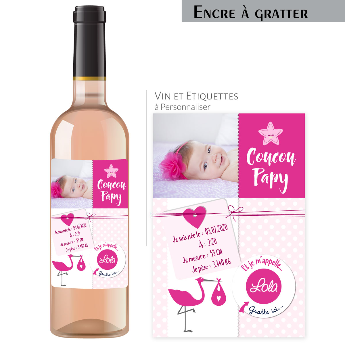 Personnalisé Vin Champagne étiquette Félicitations pour votre nouveau bébé fille garçon rose