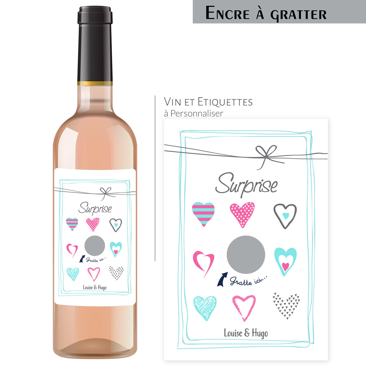 Etiquette Bouteille Personnalisée Vin - Surprise à Gratter