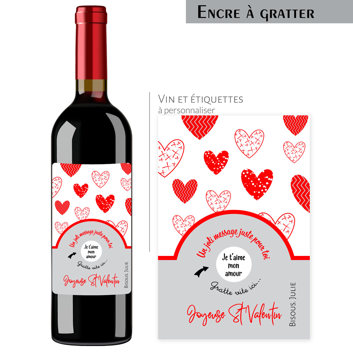 Lot de 4 étiquettes pour bouteille de vin Saint Valentin : :  Cuisine et Maison