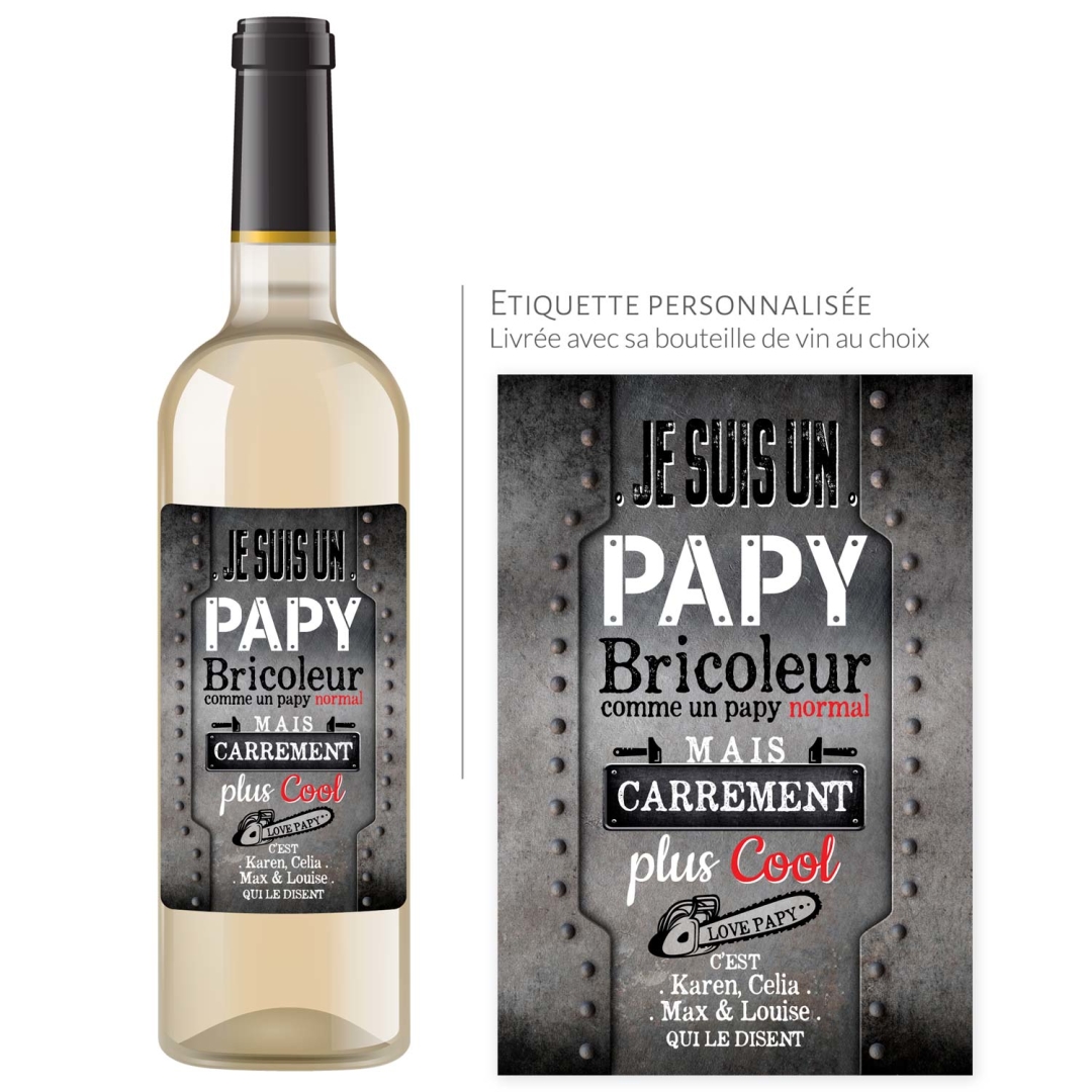 Cadeau papy | Bouteille personnalisée je suis un papy bricoleur